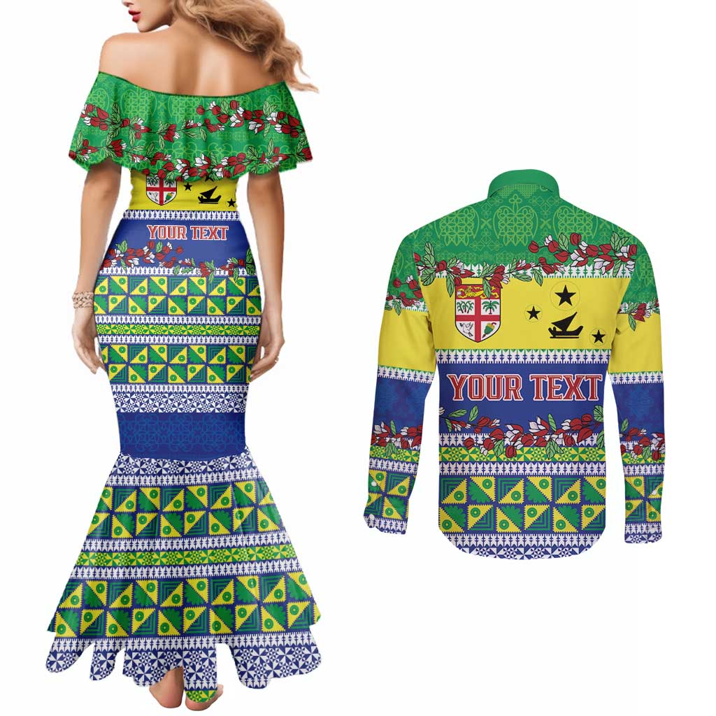 Personalised Malampa Fiji Forever Couples Matching Mermaid Dress and Long Sleeve Button Shirt Tagimoucia Polynesian Sand Drawing LT9 - Polynesian Pride