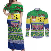 Personalised Malampa Fiji Forever Couples Matching Off Shoulder Maxi Dress and Long Sleeve Button Shirt Tagimoucia Polynesian Sand Drawing LT9 Yellow - Polynesian Pride