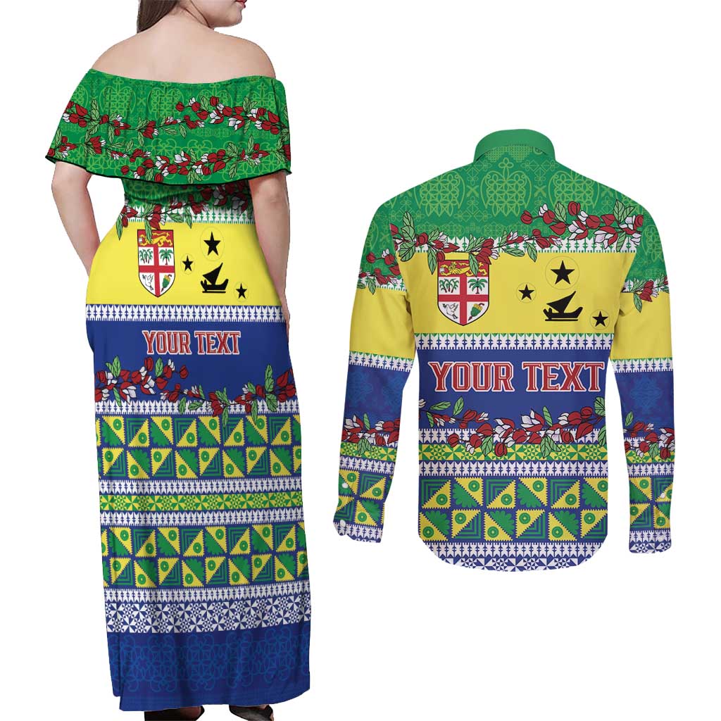 Personalised Malampa Fiji Forever Couples Matching Off Shoulder Maxi Dress and Long Sleeve Button Shirt Tagimoucia Polynesian Sand Drawing LT9 - Polynesian Pride