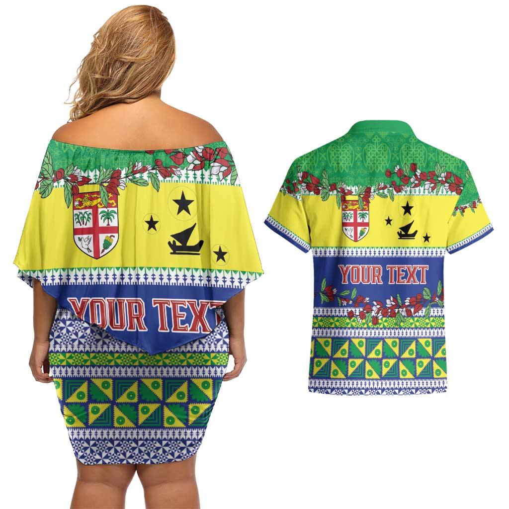 Personalised Malampa Fiji Forever Couples Matching Off Shoulder Short Dress and Hawaiian Shirt Tagimoucia Polynesian Sand Drawing LT9 - Polynesian Pride