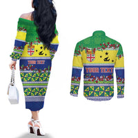 Personalised Malampa Fiji Forever Couples Matching Off The Shoulder Long Sleeve Dress and Long Sleeve Button Shirt Tagimoucia Polynesian Sand Drawing LT9 - Polynesian Pride