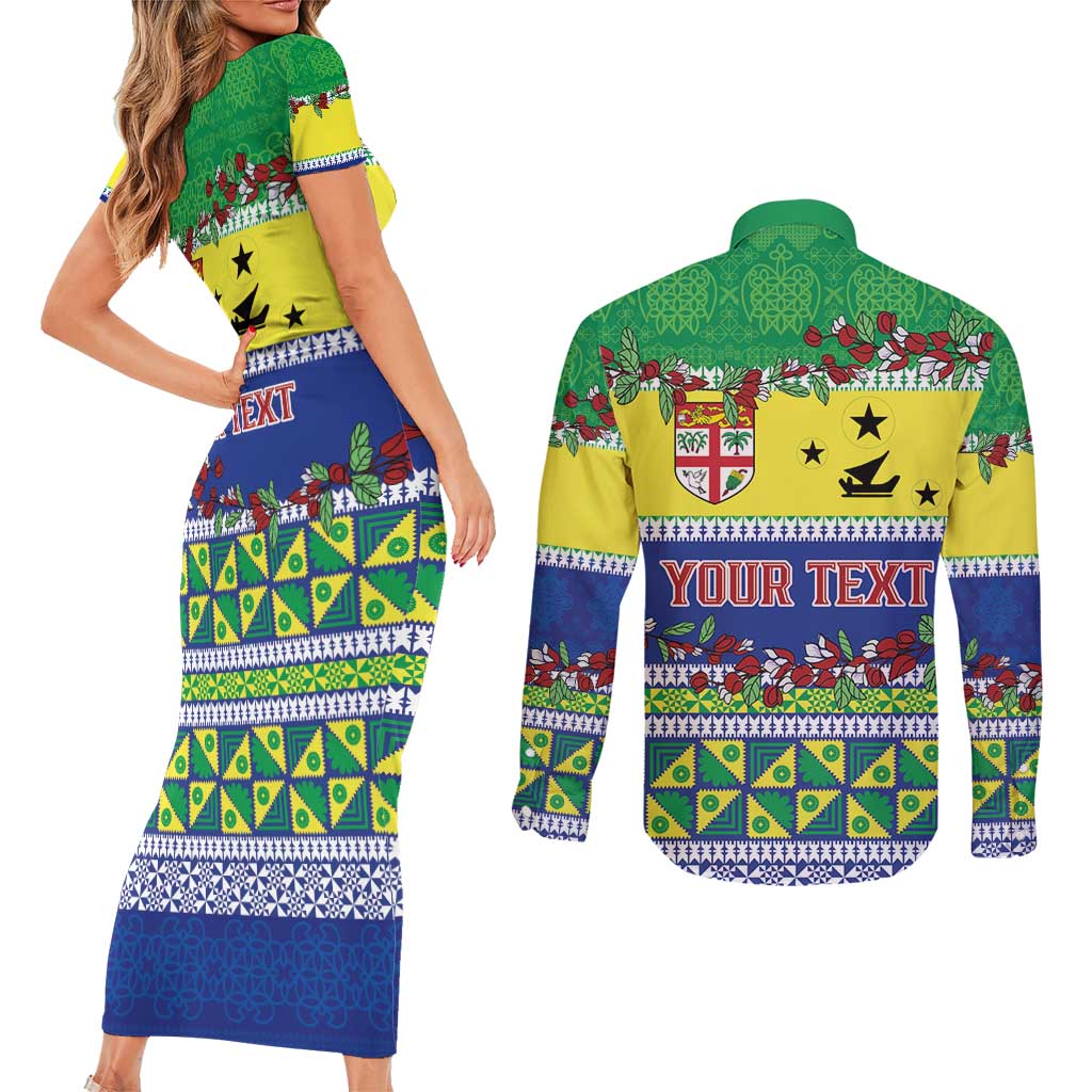 Personalised Malampa Fiji Forever Couples Matching Short Sleeve Bodycon Dress and Long Sleeve Button Shirt Tagimoucia Polynesian Sand Drawing LT9 - Polynesian Pride