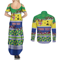 Personalised Malampa Fiji Forever Couples Matching Summer Maxi Dress and Long Sleeve Button Shirt Tagimoucia Polynesian Sand Drawing LT9 - Polynesian Pride