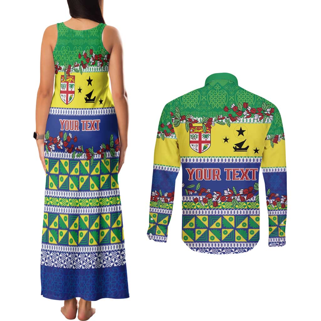 Personalised Malampa Fiji Forever Couples Matching Tank Maxi Dress and Long Sleeve Button Shirt Tagimoucia Polynesian Sand Drawing LT9 - Polynesian Pride