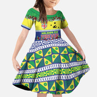 Personalised Malampa Fiji Forever Family Matching Off Shoulder Maxi Dress and Hawaiian Shirt Tagimoucia Polynesian Sand Drawing LT9 Daughter's Dress Yellow - Polynesian Pride
