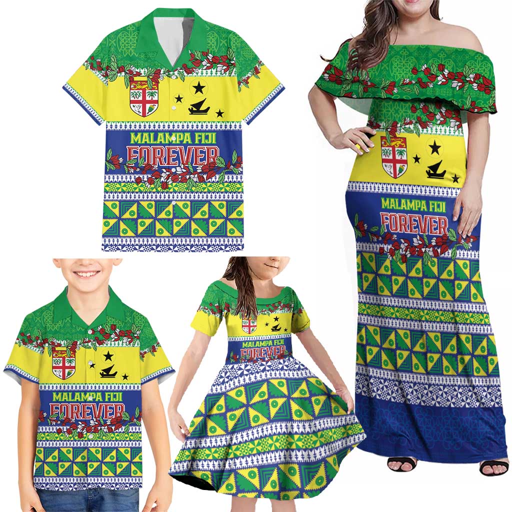 Personalised Malampa Fiji Forever Family Matching Off Shoulder Maxi Dress and Hawaiian Shirt Tagimoucia Polynesian Sand Drawing LT9 - Polynesian Pride