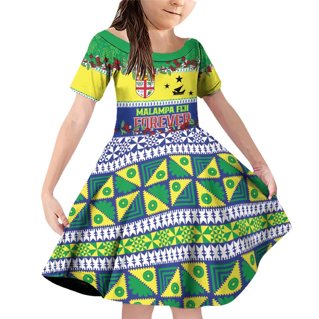 Personalised Malampa Fiji Forever Family Matching Off Shoulder Short Dress and Hawaiian Shirt Tagimoucia Polynesian Sand Drawing LT9 Daughter's Dress Yellow - Polynesian Pride