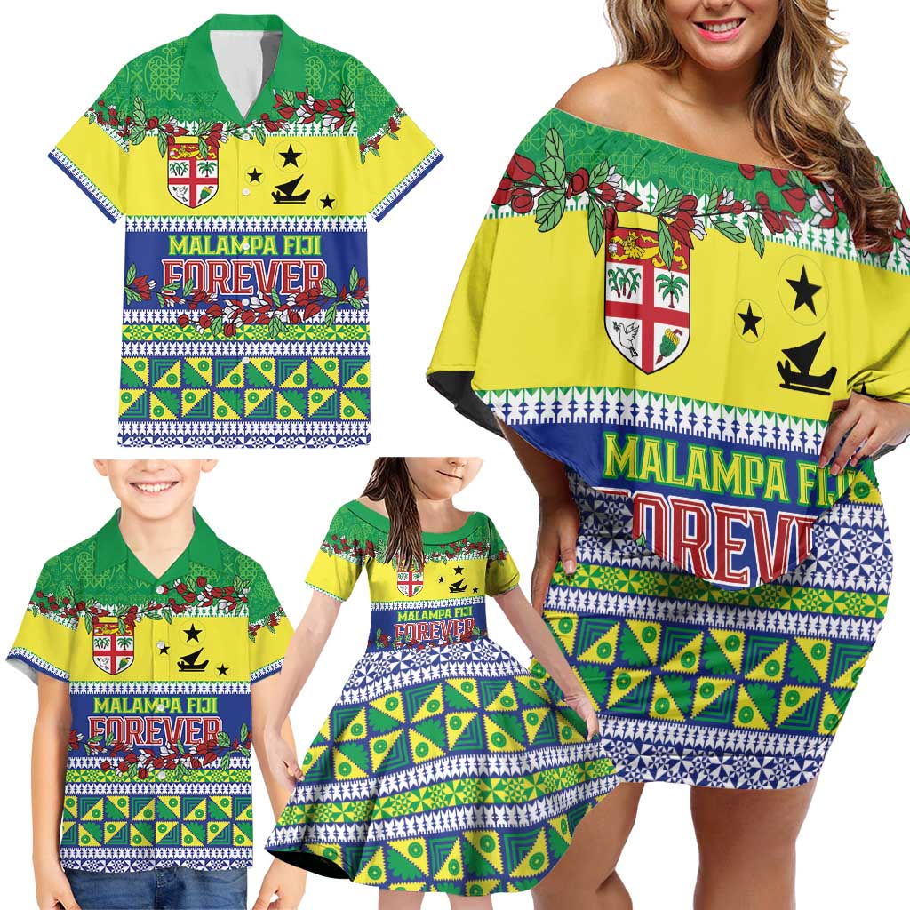 Personalised Malampa Fiji Forever Family Matching Off Shoulder Short Dress and Hawaiian Shirt Tagimoucia Polynesian Sand Drawing LT9 - Polynesian Pride