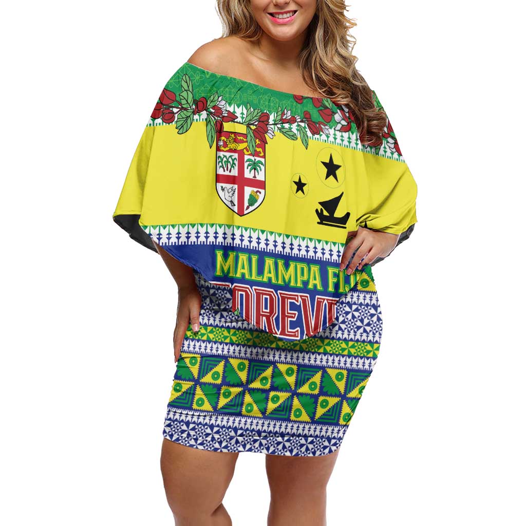 Personalised Malampa Fiji Forever Family Matching Off Shoulder Short Dress and Hawaiian Shirt Tagimoucia Polynesian Sand Drawing LT9 Mom's Dress Yellow - Polynesian Pride