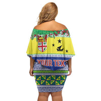 Personalised Malampa Fiji Forever Family Matching Off Shoulder Short Dress and Hawaiian Shirt Tagimoucia Polynesian Sand Drawing LT9 - Polynesian Pride