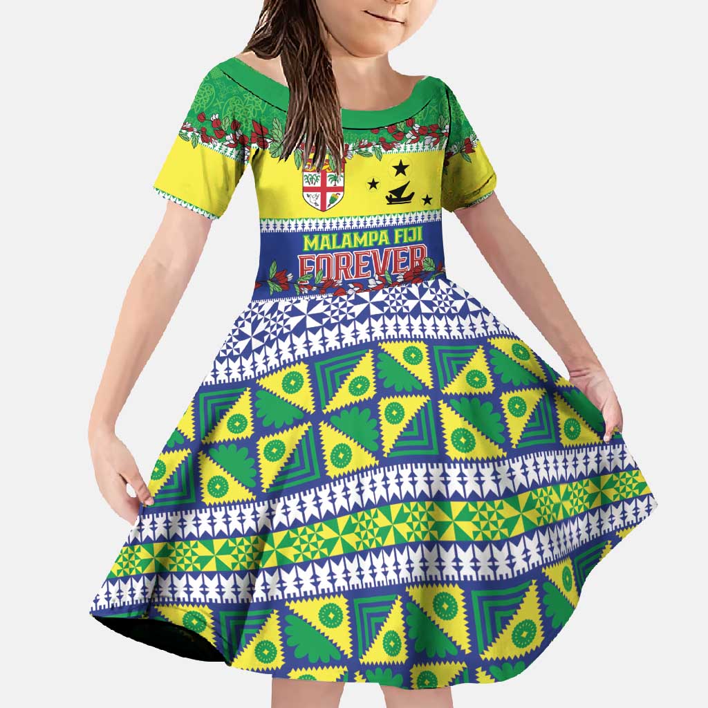 Personalised Malampa Fiji Forever Family Matching Tank Maxi Dress and Hawaiian Shirt Tagimoucia Polynesian Sand Drawing LT9 Daughter's Dress Yellow - Polynesian Pride