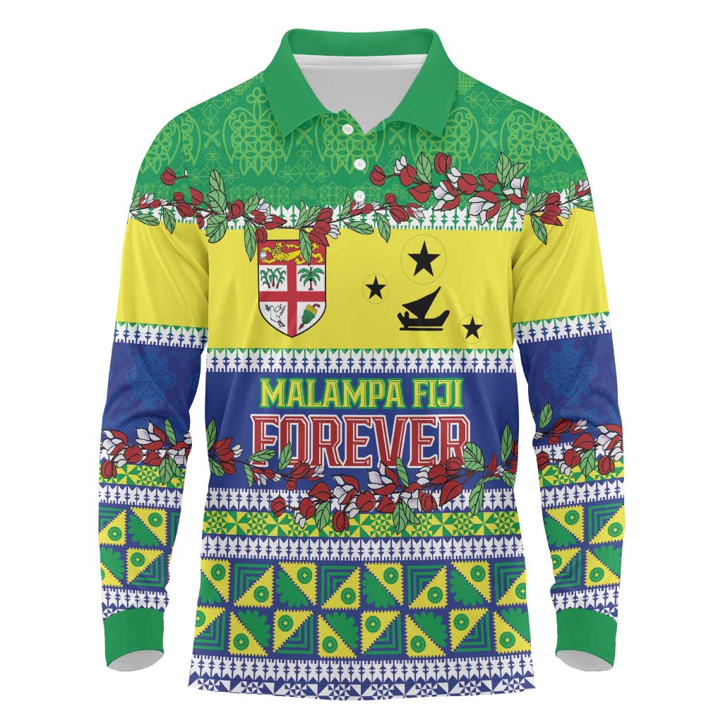 Personalised Malampa Fiji Forever Long Sleeve Polo Shirt Tagimoucia Polynesian Sand Drawing LT9 Yellow - Polynesian Pride