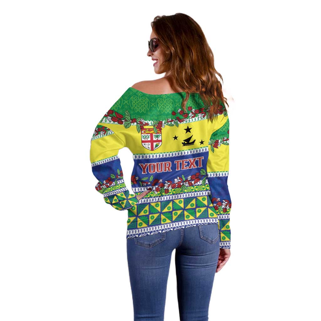 Personalised Malampa Fiji Forever Off Shoulder Sweater Tagimoucia Polynesian Sand Drawing - Polynesian Pride