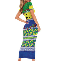 Personalised Malampa Fiji Forever Short Sleeve Bodycon Dress Tagimoucia Polynesian Sand Drawing LT9 - Polynesian Pride