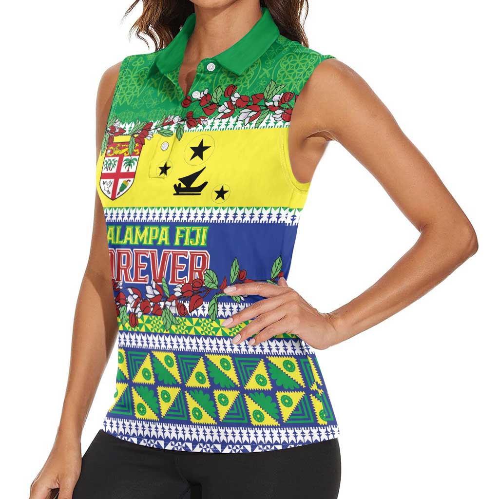 Personalised Malampa Fiji Forever Women Sleeveless Polo Shirt Tagimoucia Polynesian Sand Drawing LT9 - Polynesian Pride