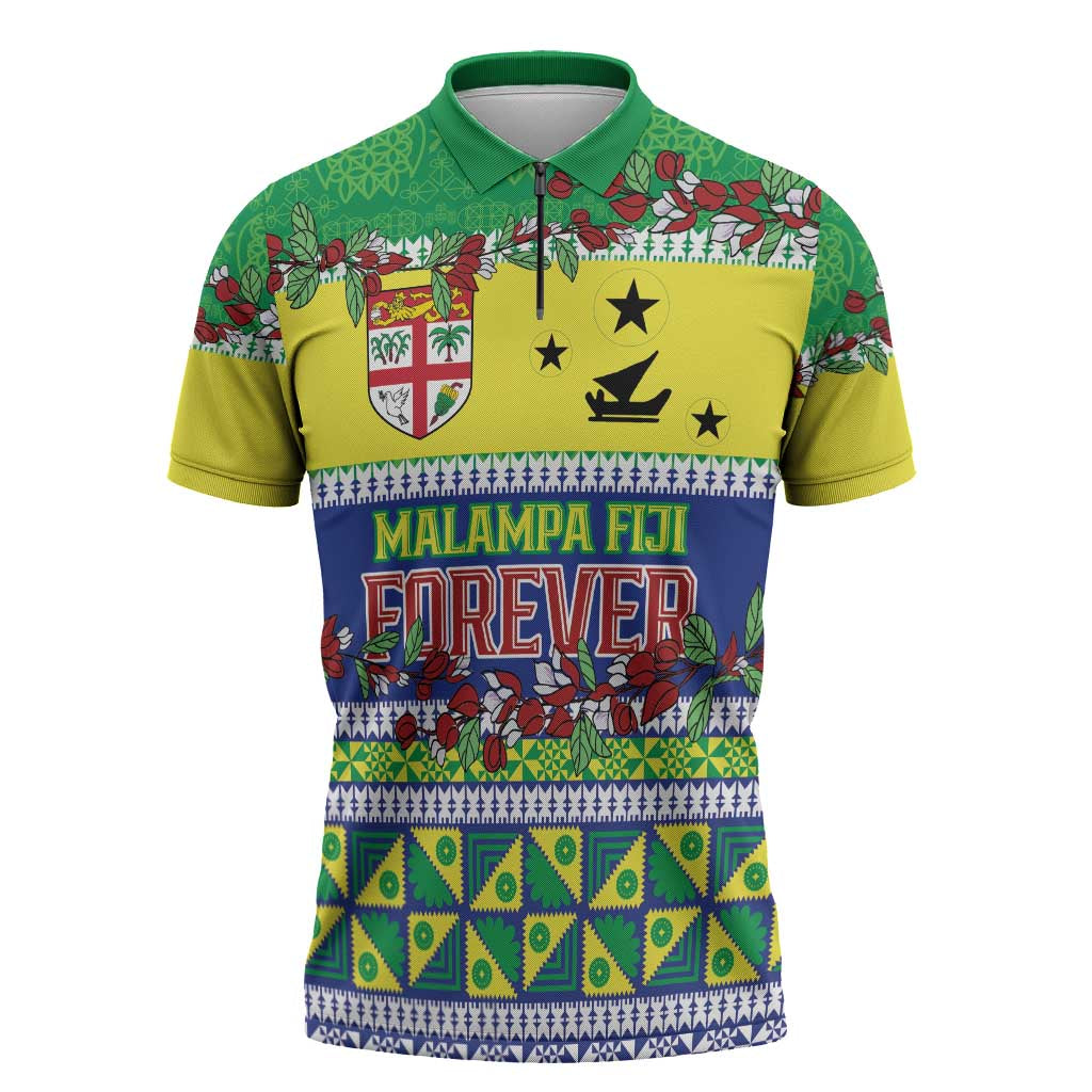 Personalised Malampa Fiji Forever Zipper Polo Shirt Tagimoucia Polynesian Sand Drawing LT9 Yellow - Polynesian Pride