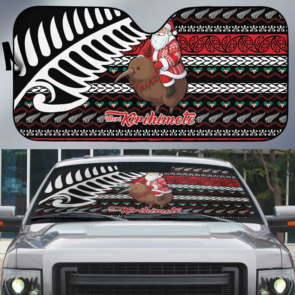New Zealand Kiwi Santa Christmas Auto Sun Shade He Wairua Kirihimete LT9 Black - Polynesian Pride