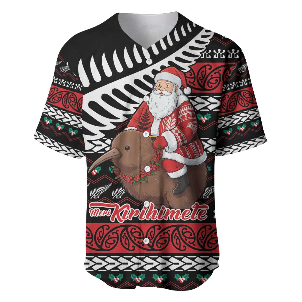 New Zealand Kiwi Santa Christmas Baseball Jersey He Wairua Kirihimete LT9 Black - Polynesian Pride