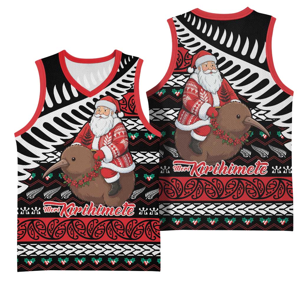New Zealand Kiwi Santa Christmas Basketball Jersey He Wairua Kirihimete LT9 - Polynesian Pride