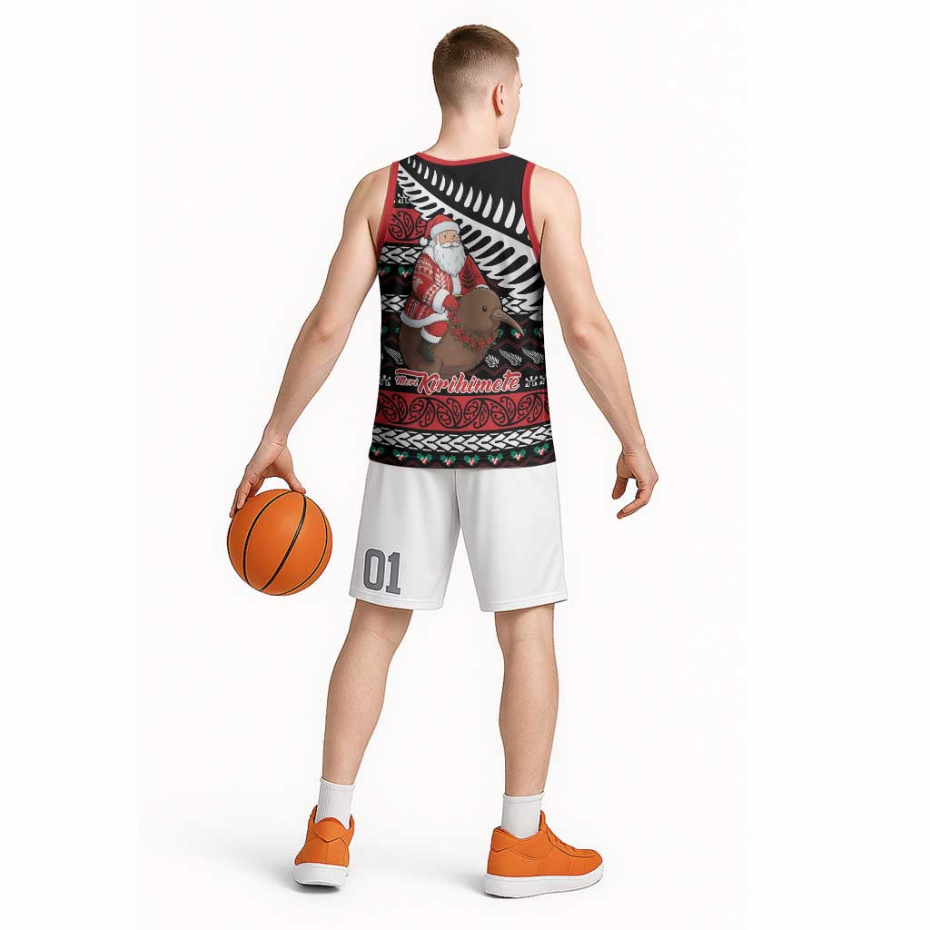 New Zealand Kiwi Santa Christmas Basketball Jersey He Wairua Kirihimete LT9 - Polynesian Pride