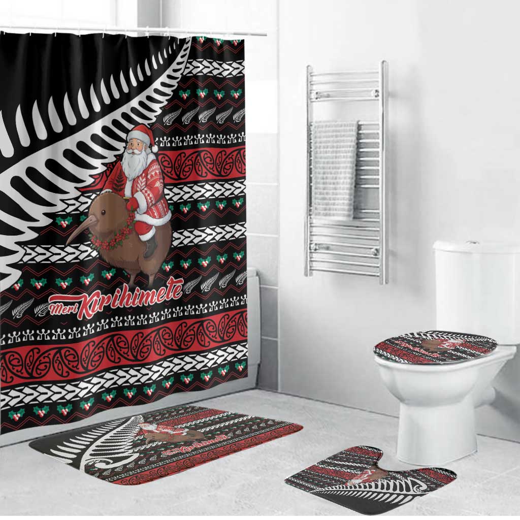 New Zealand Kiwi Santa Christmas Bathroom Set He Wairua Kirihimete LT9 Bathroom Set (4 pcs) Black - Polynesian Pride