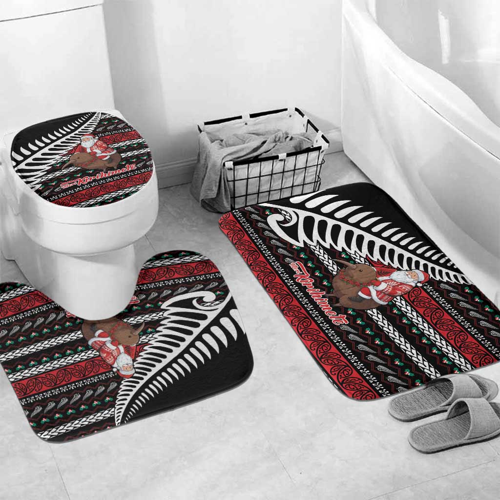 New Zealand Kiwi Santa Christmas Bathroom Set He Wairua Kirihimete LT9 Mat Set Only (3 pcs) One Size Black - Polynesian Pride