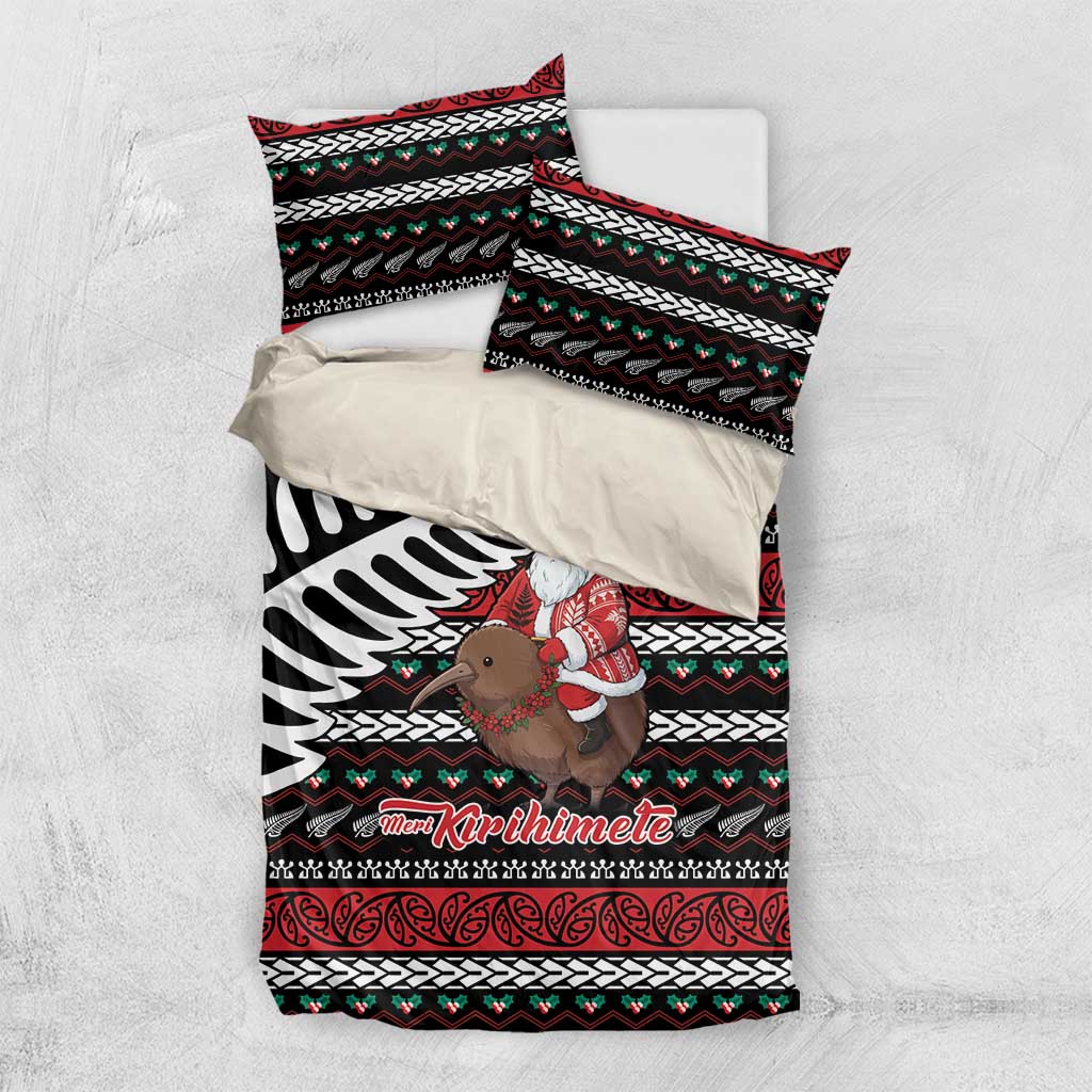 New Zealand Kiwi Santa Christmas Bedding Set He Wairua Kirihimete LT9 US Twin 172cm x 218cm Black - Polynesian Pride