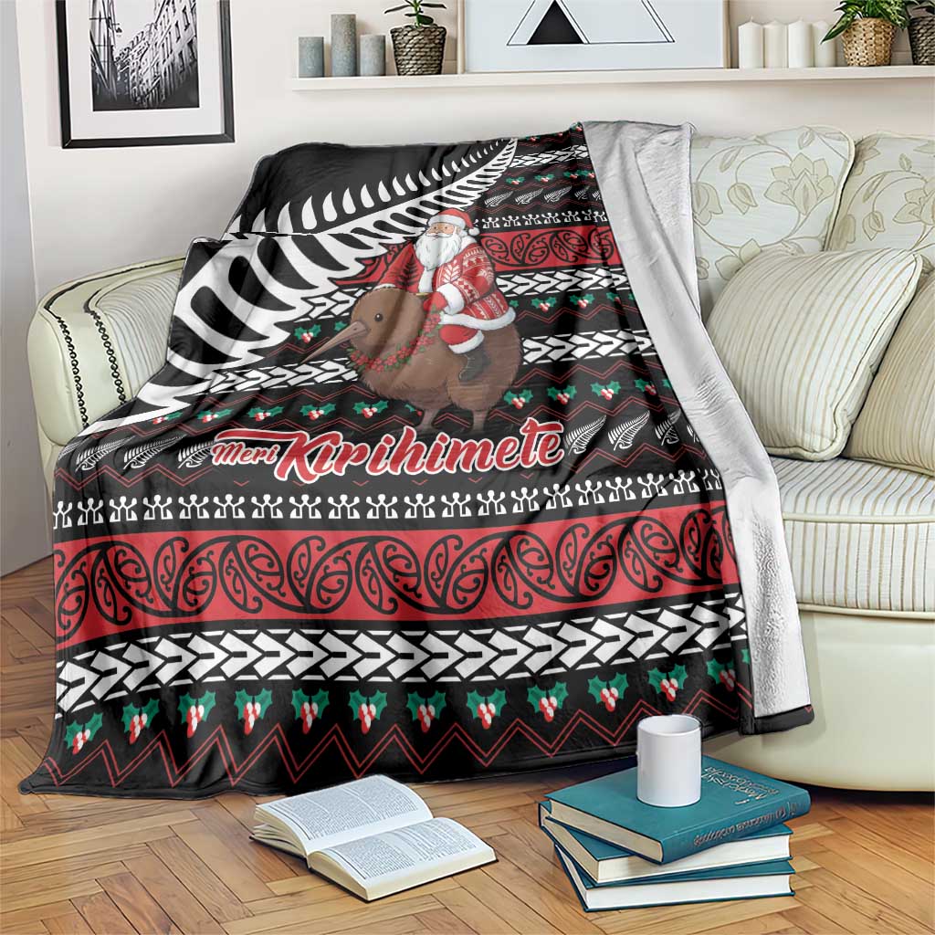 New Zealand Kiwi Santa Christmas Blanket He Wairua Kirihimete LT9 Black - Polynesian Pride