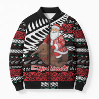 New Zealand Kiwi Santa Christmas Bomber Puffer Jacket He Wairua Kirihimete LT9 Unisex Black - Polynesian Pride