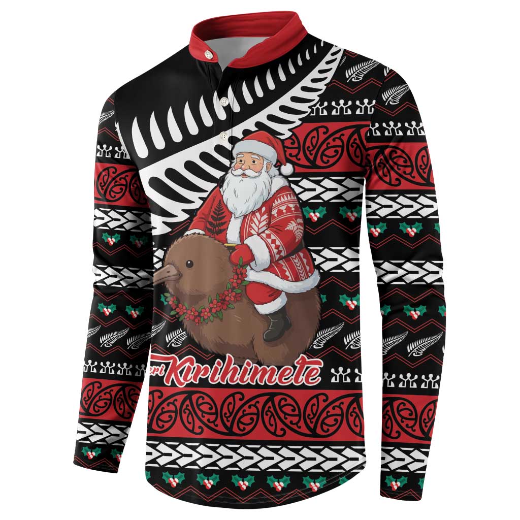 New Zealand Kiwi Santa Christmas Button Sweatshirt He Wairua Kirihimete LT9 - Polynesian Pride