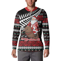 New Zealand Kiwi Santa Christmas Button Sweatshirt He Wairua Kirihimete LT9 - Polynesian Pride