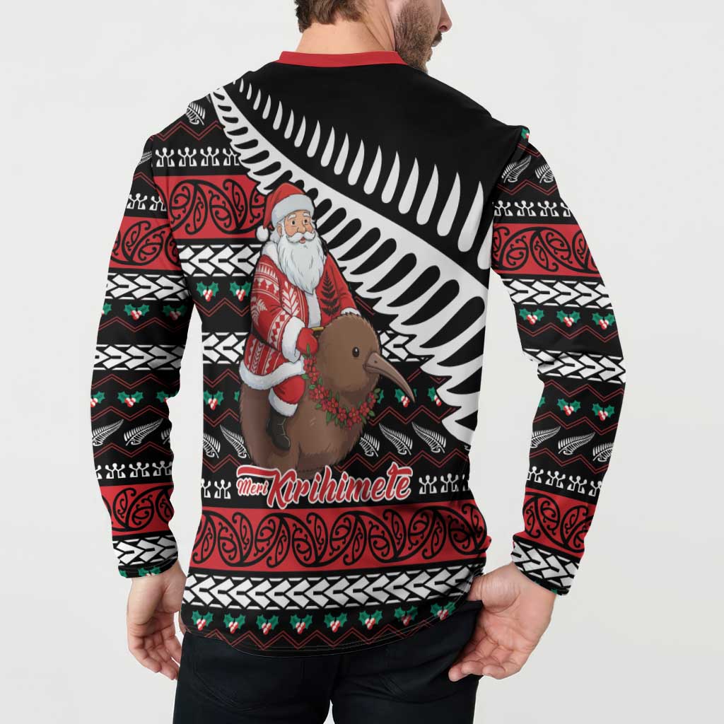New Zealand Kiwi Santa Christmas Button Sweatshirt He Wairua Kirihimete LT9 - Polynesian Pride