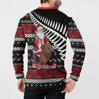 New Zealand Kiwi Santa Christmas Button Sweatshirt He Wairua Kirihimete LT9 - Polynesian Pride