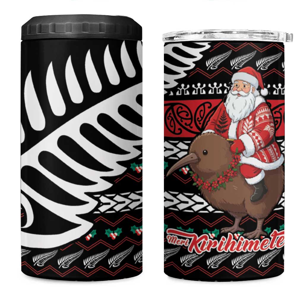 New Zealand Kiwi Santa Christmas 4 in 1 Can Cooler Tumbler He Wairua Kirihimete LT9 One Size: 16 oz Black - Polynesian Pride