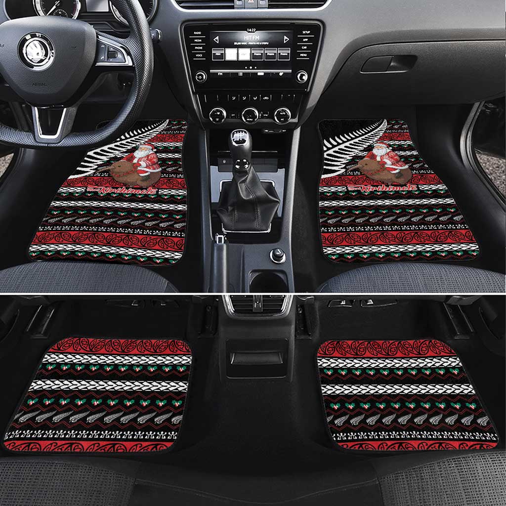 New Zealand Kiwi Santa Christmas Car Mats He Wairua Kirihimete LT9 Set 4pcs Black - Polynesian Pride