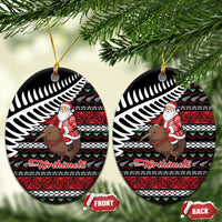 New Zealand Kiwi Santa Christmas Ceramic Ornament He Wairua Kirihimete LT9 Oval Black - Polynesian Pride