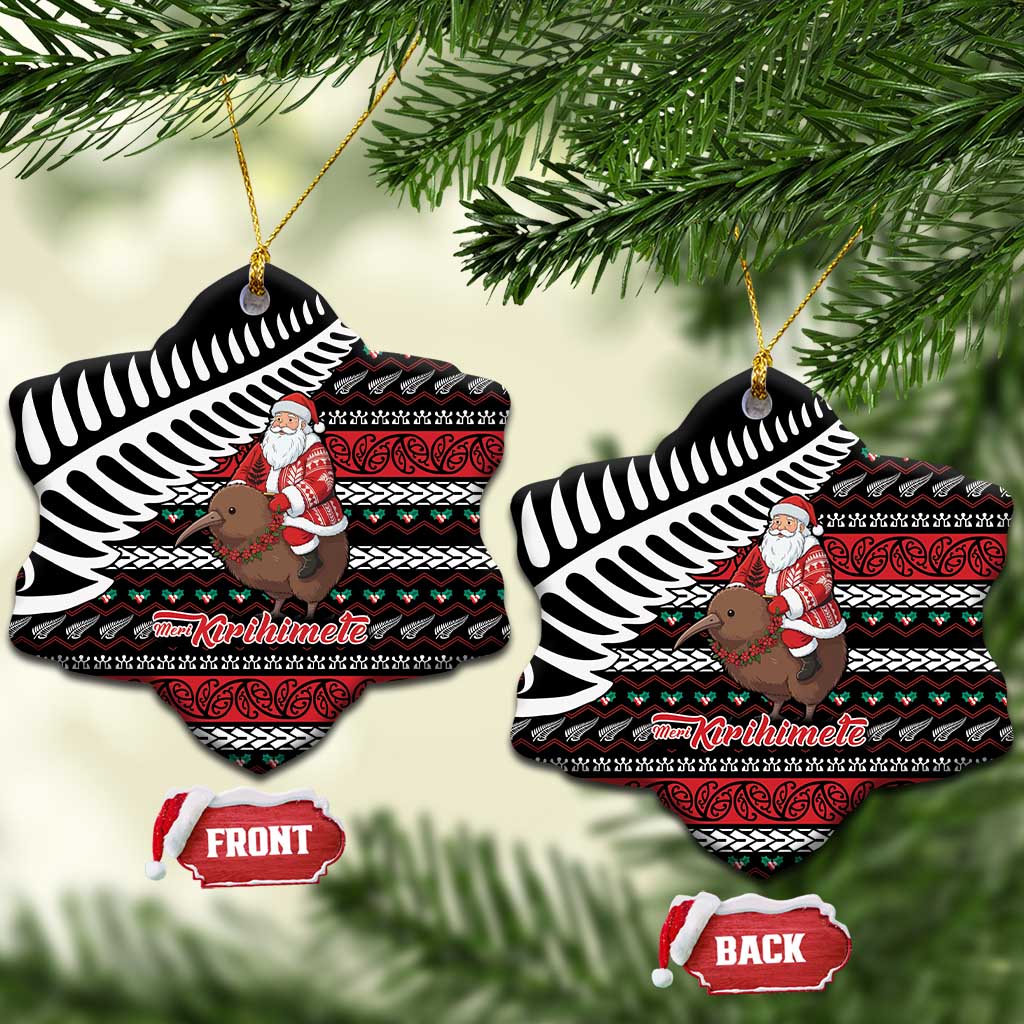 New Zealand Kiwi Santa Christmas Ceramic Ornament He Wairua Kirihimete LT9 Snow Flake Black - Polynesian Pride