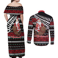 New Zealand Kiwi Santa Christmas Couples Matching Off Shoulder Maxi Dress and Long Sleeve Button Shirt He Wairua Kirihimete LT9 - Polynesian Pride