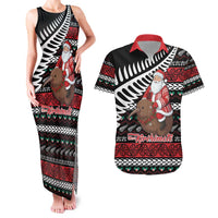 New Zealand Kiwi Santa Christmas Couples Matching Tank Maxi Dress and Hawaiian Shirt He Wairua Kirihimete LT9 Black - Polynesian Pride