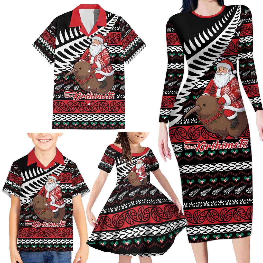 New Zealand Kiwi Santa Christmas Family Matching Long Sleeve Bodycon Dress and Hawaiian Shirt He Wairua Kirihimete LT9 - Polynesian Pride