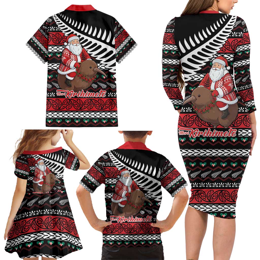 New Zealand Kiwi Santa Christmas Family Matching Long Sleeve Bodycon Dress and Hawaiian Shirt He Wairua Kirihimete LT9 - Polynesian Pride