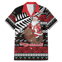New Zealand Kiwi Santa Christmas Family Matching Mermaid Dress and Hawaiian Shirt He Wairua Kirihimete LT9 Dad's Shirt - Short Sleeve Black - Polynesian Pride