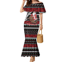 New Zealand Kiwi Santa Christmas Family Matching Mermaid Dress and Hawaiian Shirt He Wairua Kirihimete LT9 Mom's Dress Black - Polynesian Pride