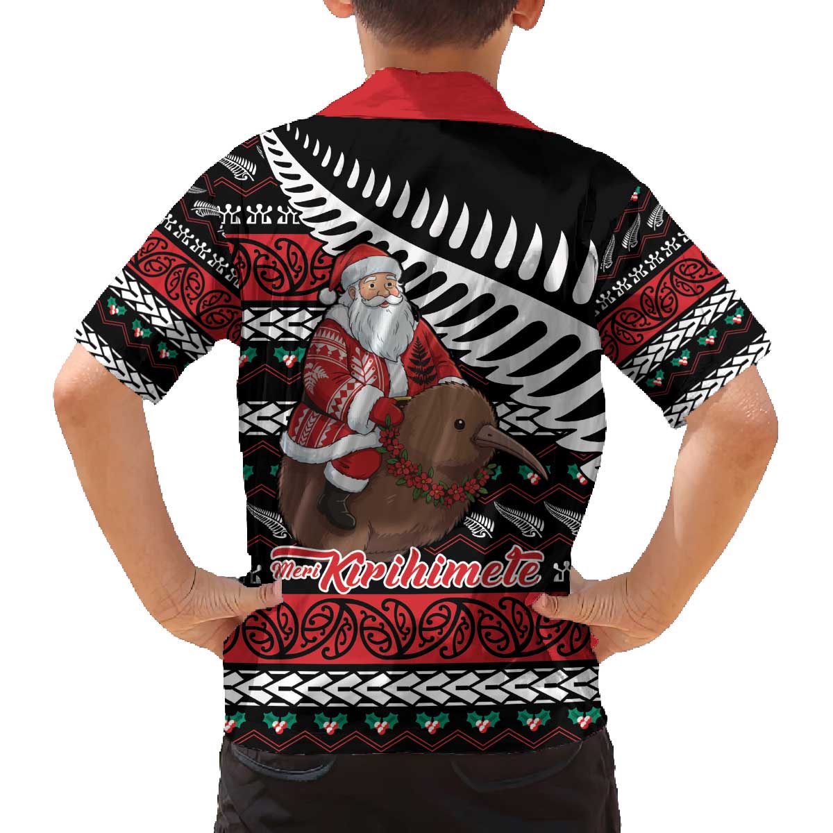 New Zealand Kiwi Santa Christmas Family Matching Off The Shoulder Long Sleeve Dress and Hawaiian Shirt He Wairua Kirihimete LT9 - Polynesian Pride