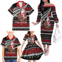 New Zealand Kiwi Santa Christmas Family Matching Off The Shoulder Long Sleeve Dress and Hawaiian Shirt He Wairua Kirihimete LT9 - Polynesian Pride