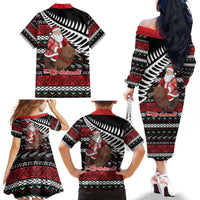 New Zealand Kiwi Santa Christmas Family Matching Off The Shoulder Long Sleeve Dress and Hawaiian Shirt He Wairua Kirihimete LT9 - Polynesian Pride