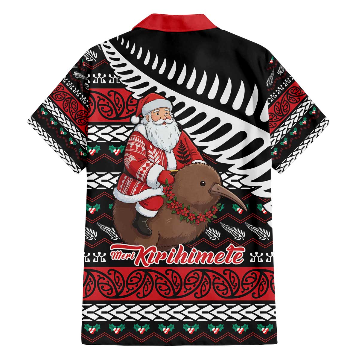 New Zealand Kiwi Santa Christmas Family Matching Off The Shoulder Long Sleeve Dress and Hawaiian Shirt He Wairua Kirihimete LT9 - Polynesian Pride