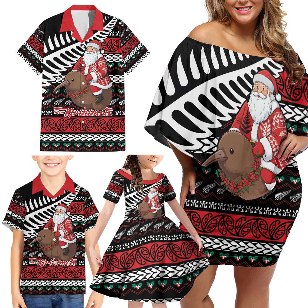 New Zealand Kiwi Santa Christmas Family Matching Off Shoulder Short Dress and Hawaiian Shirt He Wairua Kirihimete LT9 - Polynesian Pride