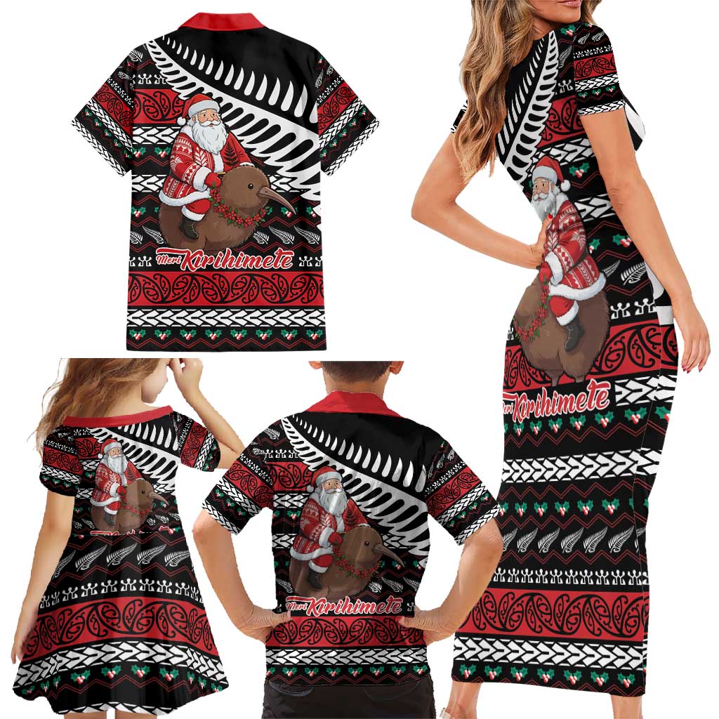New Zealand Kiwi Santa Christmas Family Matching Short Sleeve Bodycon Dress and Hawaiian Shirt He Wairua Kirihimete LT9 - Polynesian Pride