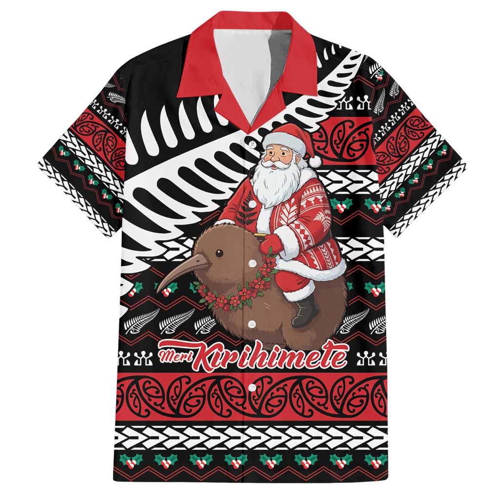 New Zealand Kiwi Santa Christmas Family Matching Short Sleeve Bodycon Dress and Hawaiian Shirt He Wairua Kirihimete LT9 Dad's Shirt - Short Sleeve Black - Polynesian Pride